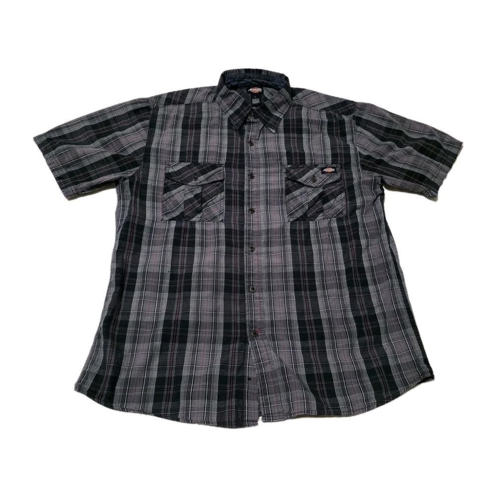 Genuine Dickies Adult Mens‎ Large Blue Plaid Button Down Short Sleeved Shirt